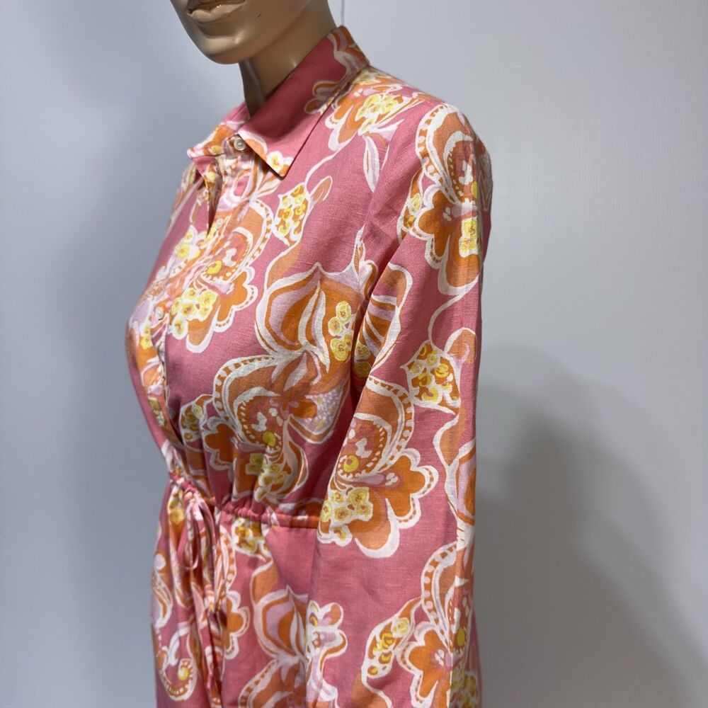 J. McLaughlin Linen Cotton Floral Paisley Button Front Midi Dress Drawstring M - Picture 3 of 13